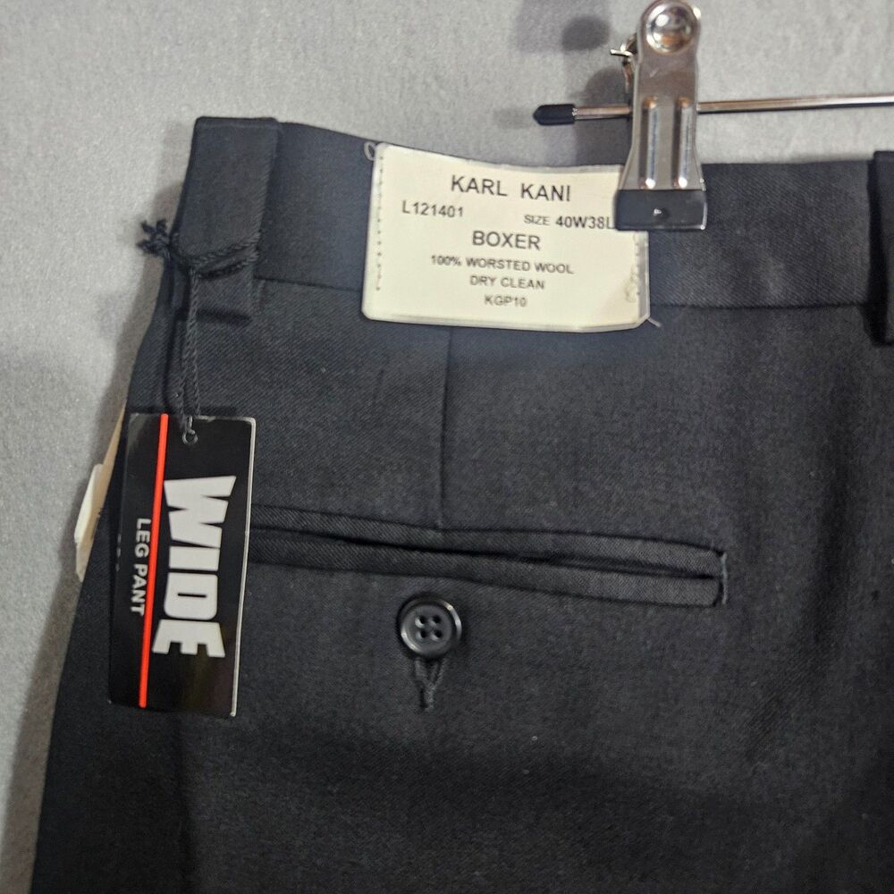 New Karl Kani 40X34 Wide Leg Wool Boxer Style Baggy Pleated Dress Pants Unhemmed